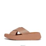 Women F-MODE Leather Flatform Cross Slides Fitflop 882F174 Beige