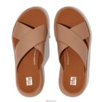 Women F-MODE Leather Flatform Cross Slides Fitflop 882F174 Beige - Image 4