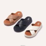 Women F-MODE Leather Flatform Cross Slides Fitflop 882F174 Beige - Image 5