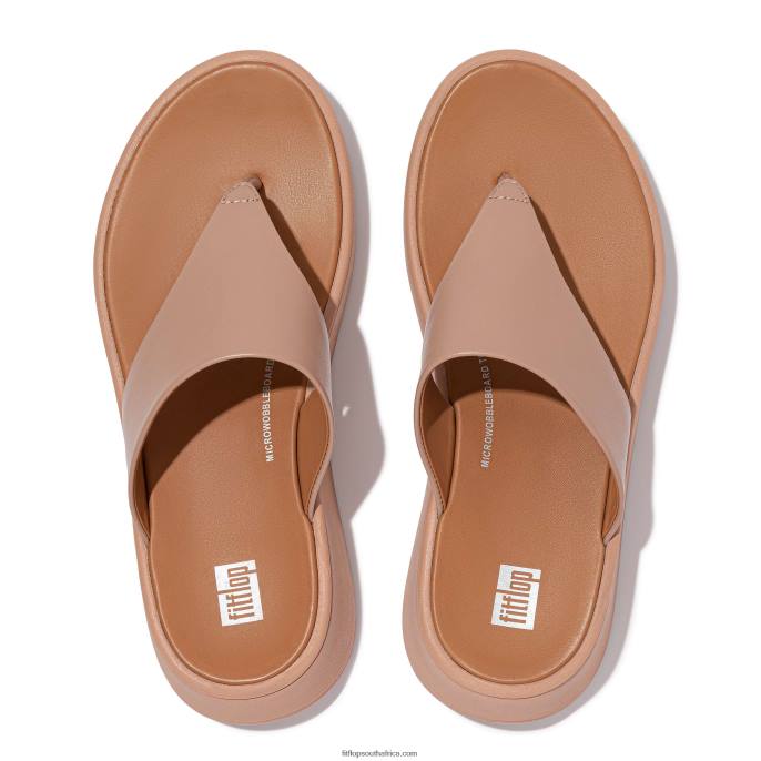 Women F-MODE Leather Flatform Toe-Post Sandals Fitflop 882F134 Beige - Image 3