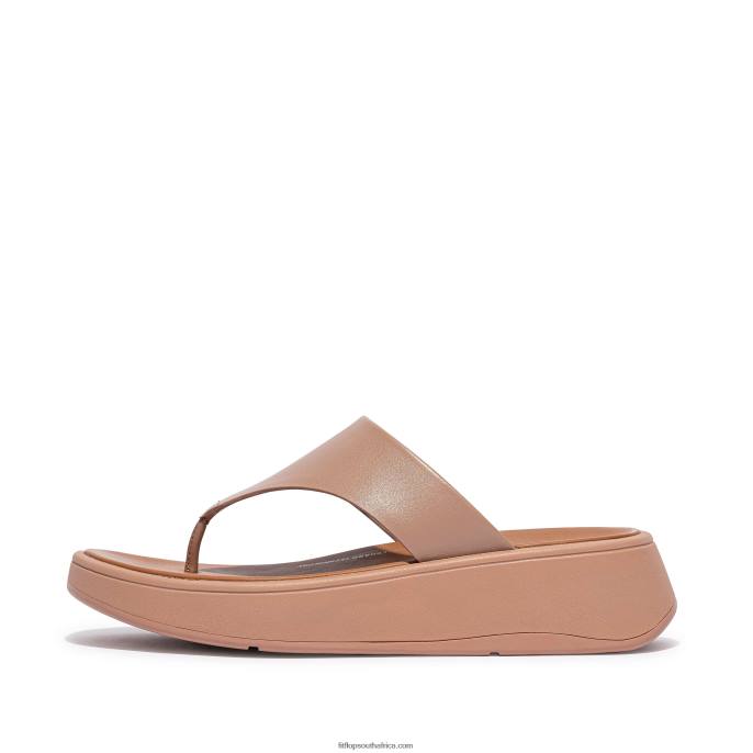 Women F-MODE Leather Flatform Toe-Post Sandals Fitflop 882F134 Beige - Image 1