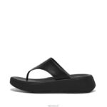 Women F-MODE Leather Flatform Toe-Post Sandals Fitflop 882F135 All Black