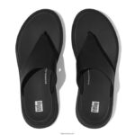 Women F-MODE Leather Flatform Toe-Post Sandals Fitflop 882F135 All Black - Image 3