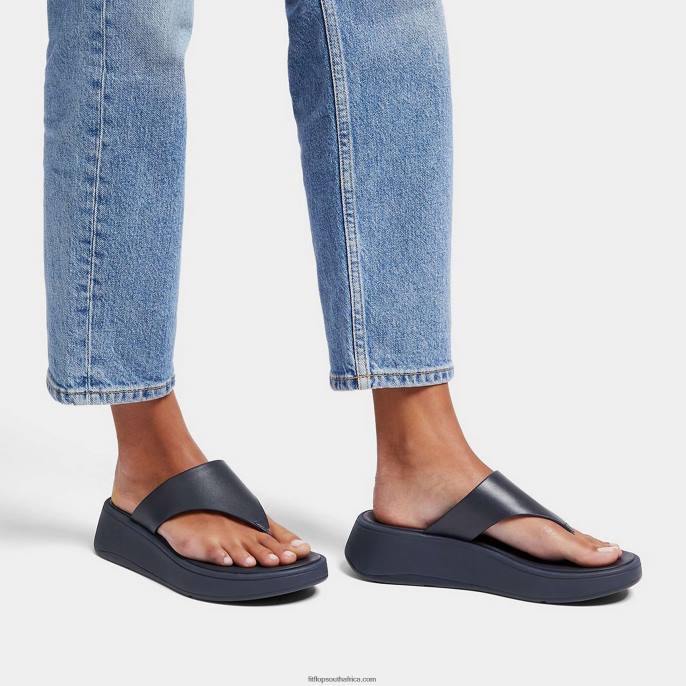 Women F-MODE Leather Flatform Toe-Post Sandals Fitflop 882F136 Midnight Navy - Image 2