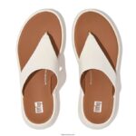 Women F-MODE Leather Flatform Toe-Post Sandals Fitflop 882F137 Cream - Image 3