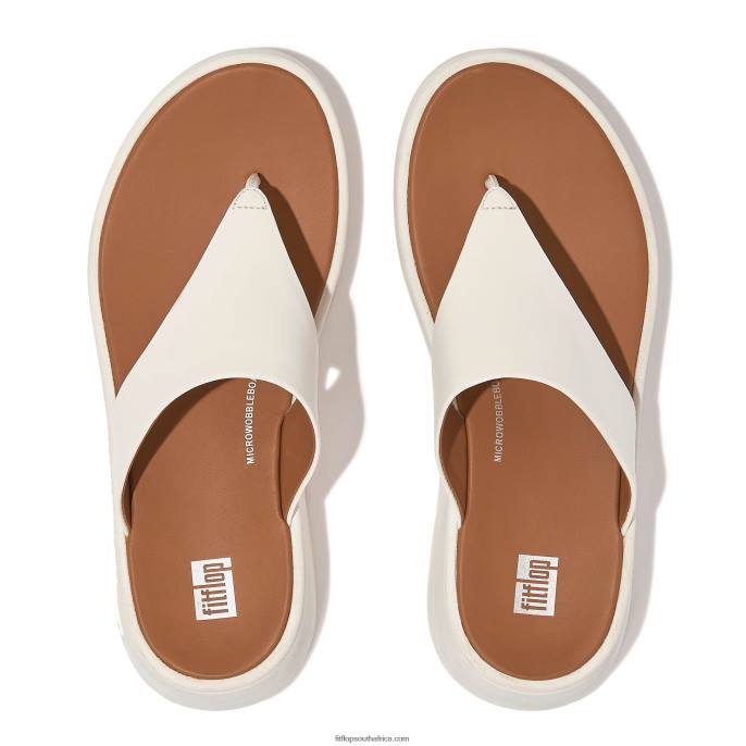 Women F-MODE Leather Flatform Toe-Post Sandals Fitflop 882F137 Cream - Image 3