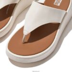 Women F-MODE Leather Flatform Toe-Post Sandals Fitflop 882F137 Cream - Image 4