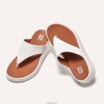 Women F-MODE Leather Flatform Toe-Post Sandals Fitflop 882F137 Cream - Image 5
