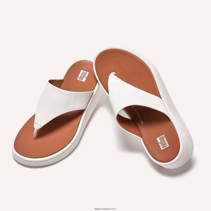Women F-MODE Leather Flatform Toe-Post Sandals Fitflop 882F137 Cream - Image 5