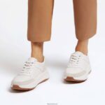 Women F-MODE Leather/Suede Flatform Trainers Fitflop 882F213 Urban White - Image 2