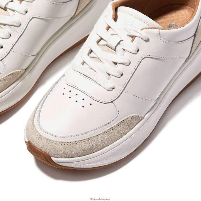 Women F-MODE Leather/Suede Flatform Trainers Fitflop 882F213 Urban White - Image 4