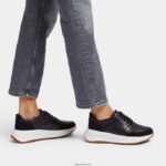 Women F-MODE Leather/Suede Flatform Trainers Fitflop 882F214 Black - Image 2