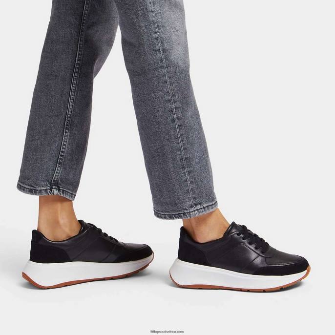 Women F-MODE Leather/Suede Flatform Trainers Fitflop 882F214 Black - Image 2