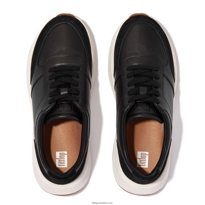 Women F-MODE Leather/Suede Flatform Trainers Fitflop 882F214 Black - Image 3