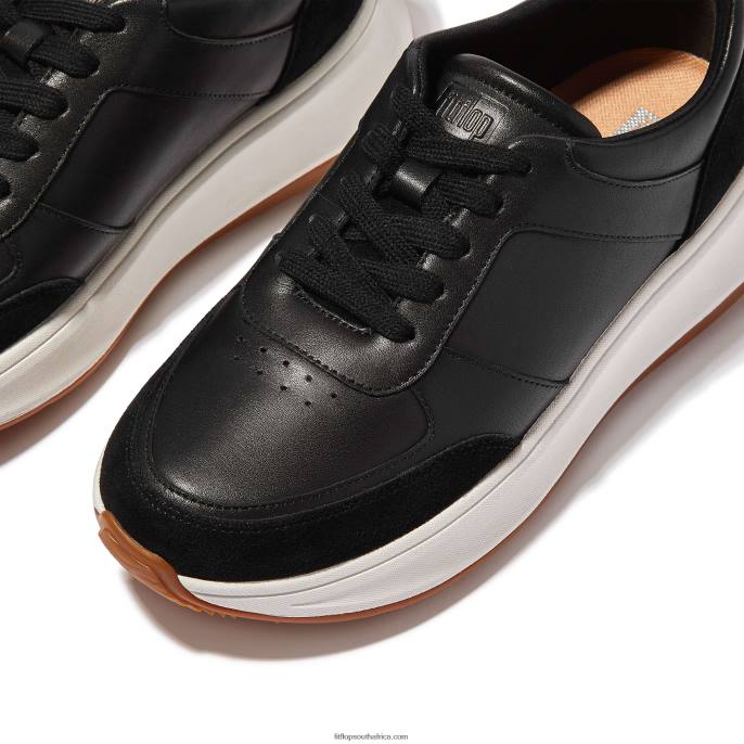 Women F-MODE Leather/Suede Flatform Trainers Fitflop 882F214 Black - Image 4