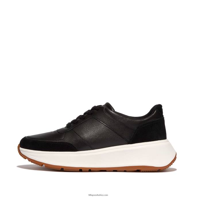 Women F-MODE Leather/Suede Flatform Trainers Fitflop 882F214 Black - Image 1