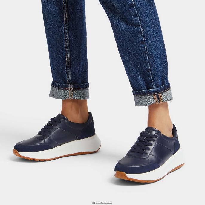 Women F-MODE Leather/Suede Flatform Trainers Fitflop 882F215 Midnight Navy - Image 2