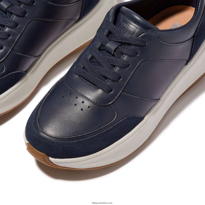 Women F-MODE Leather/Suede Flatform Trainers Fitflop 882F215 Midnight Navy - Image 4