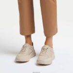 Women F-MODE Leather/Suede Flatform Trainers Fitflop 882F216 Stone Beige - Image 2
