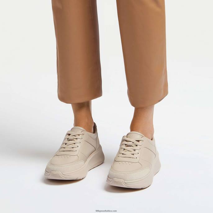 Women F-MODE Leather/Suede Flatform Trainers Fitflop 882F216 Stone Beige - Image 3