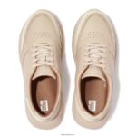 Women F-MODE Leather/Suede Flatform Trainers Fitflop 882F216 Stone Beige - Image 5