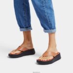 Women F-MODE Luxe Leather Flatform Toe-Post Sandals Fitflop 882F126 Latte Tan - Image 2