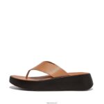 Women F-MODE Luxe Leather Flatform Toe-Post Sandals Fitflop 882F126 Latte Tan