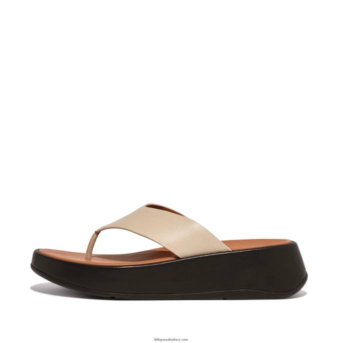 Women F-MODE Luxe Leather Flatform Toe-Post Sandals Fitflop 882F127 Beige/Black - Image 1