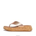 Women F-MODE Metallic Leather/Cork Flatform Toe-Post Sandals Fitflop 882F129 Rose Gold