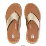 Women F-MODE Metallic Leather/Cork Flatform Toe-Post Sandals Fitflop 882F130 Platino - Image 4