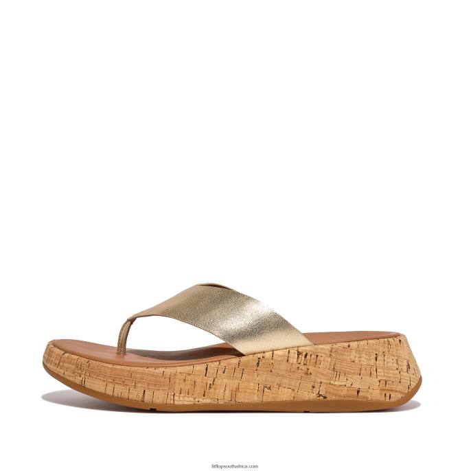 women_f_mode_metallic_leather_cork_flatform_toe_post_sandals_fitflop_882f130_platino.jpg Women F-MODE Metallic Leather/Cork Flatform Toe-Post Sandals Fitflop 882F130 Platino - Image 1