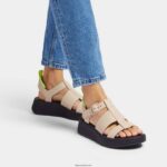 Women F-MODE Neon-Pop Leather Flatform Fisherman Sandals Fitflop 882F47 Stone/Yellow - Image 2