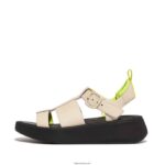 Women F-MODE Neon-Pop Leather Flatform Fisherman Sandals Fitflop 882F47 Stone/Yellow