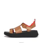 Women F-MODE Neon-Pop Leather Flatform Fisherman Sandals Fitflop 882F48 Latte Tan/Orange