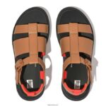 Women F-MODE Neon-Pop Leather Flatform Fisherman Sandals Fitflop 882F48 Latte Tan/Orange - Image 4