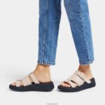 Women F-MODE Neon-Pop Leather Flatform Fisherman Slides Fitflop 882F165 Stone/Yellow - Image 2