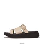Women F-MODE Neon-Pop Leather Flatform Fisherman Slides Fitflop 882F165 Stone/Yellow