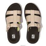 Women F-MODE Neon-Pop Leather Flatform Fisherman Slides Fitflop 882F165 Stone/Yellow - Image 4