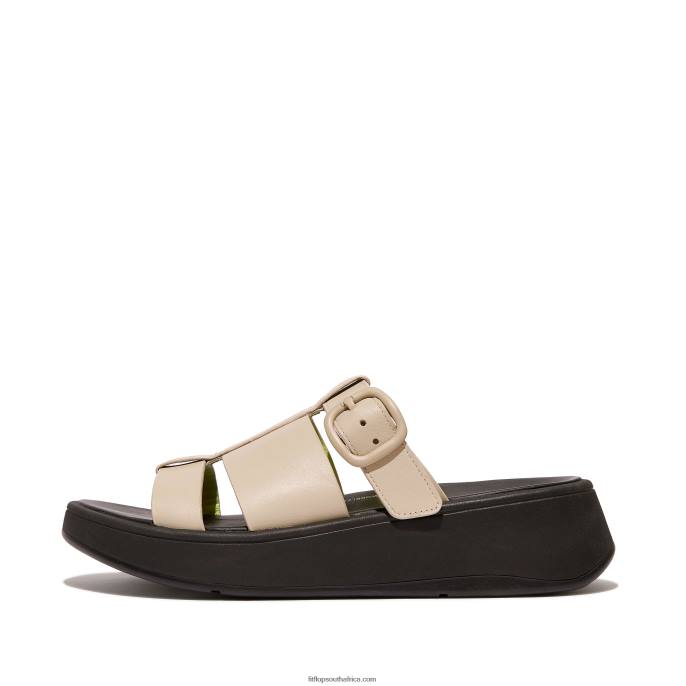 Women F-MODE Neon-Pop Leather Flatform Fisherman Slides Fitflop 882F165 Stone/Yellow - Image 1