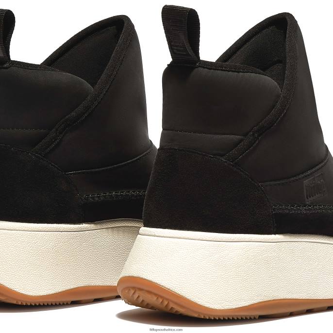 Women F-MODE Nubuck-Mix Flatform Bootie Trainers Fitflop 882F295 Black - Image 3