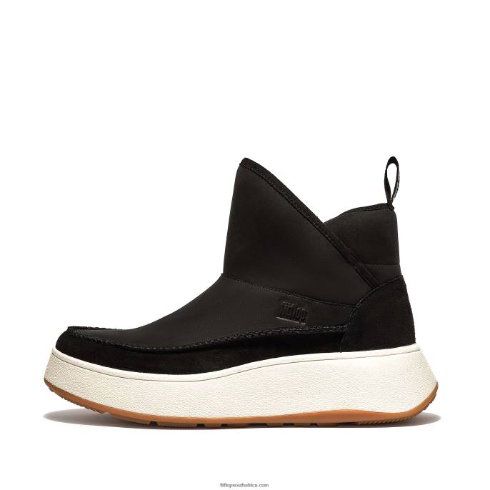 Women F-MODE Nubuck-Mix Flatform Bootie Trainers Fitflop 882F295 Black - Image 1