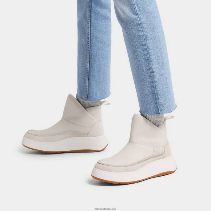 Women F-MODE Nubuck-Mix Flatform Bootie Trainers Fitflop 882F296 Cream - Image 2
