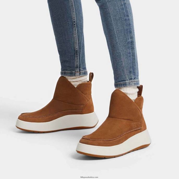Women F-MODE Nubuck-Mix Flatform Bootie Trainers Fitflop 882F297 Light Tan - Image 2
