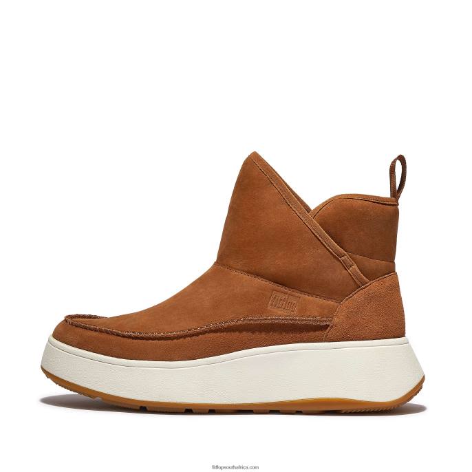 Women F-MODE Nubuck-Mix Flatform Bootie Trainers Fitflop 882F297 Light Tan - Image 1
