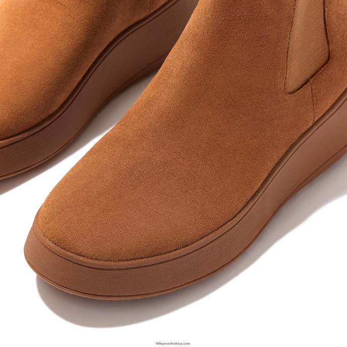 Women F-MODE Suede Flatform Chelsea Boots Fitflop 882F293 Light Tan - Image 3