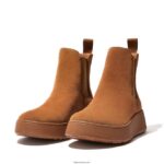 Women F-MODE Suede Flatform Chelsea Boots Fitflop 882F293 Light Tan - Image 4