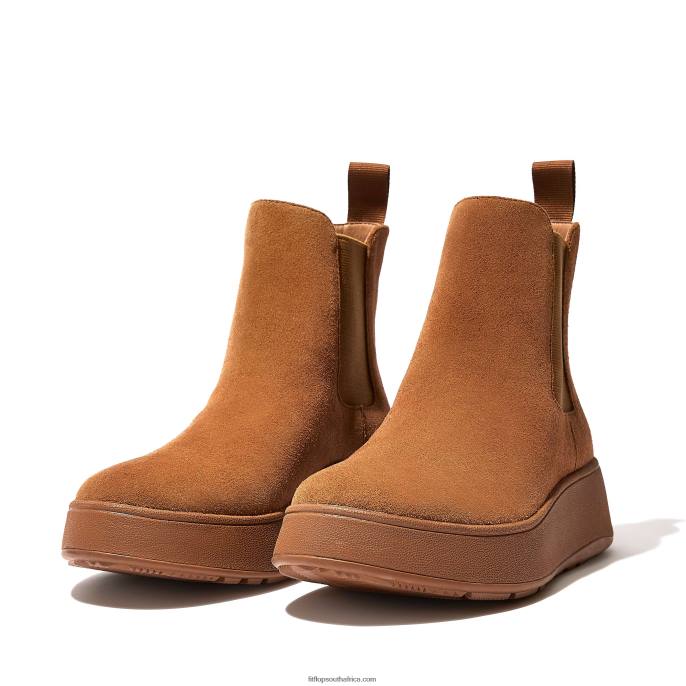 Women F-MODE Suede Flatform Chelsea Boots Fitflop 882F293 Light Tan - Image 4