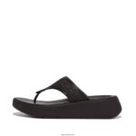 Women F-MODE Woven Flatform Toe-Post Sandals Fitflop 882F139 All Black