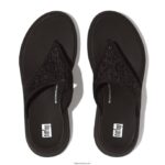 Women F-MODE Woven Flatform Toe-Post Sandals Fitflop 882F139 All Black - Image 4