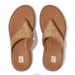 Women F-MODE Woven Flatform Toe-Post Sandals Fitflop 882F141 Latte Tan/Ivory - Image 3